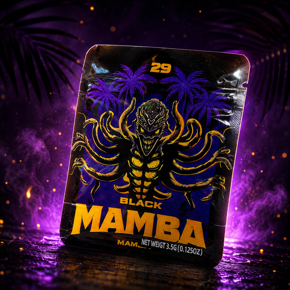 Black Mamba 29 3.5g Cali Pack Holographic Mylar Bag