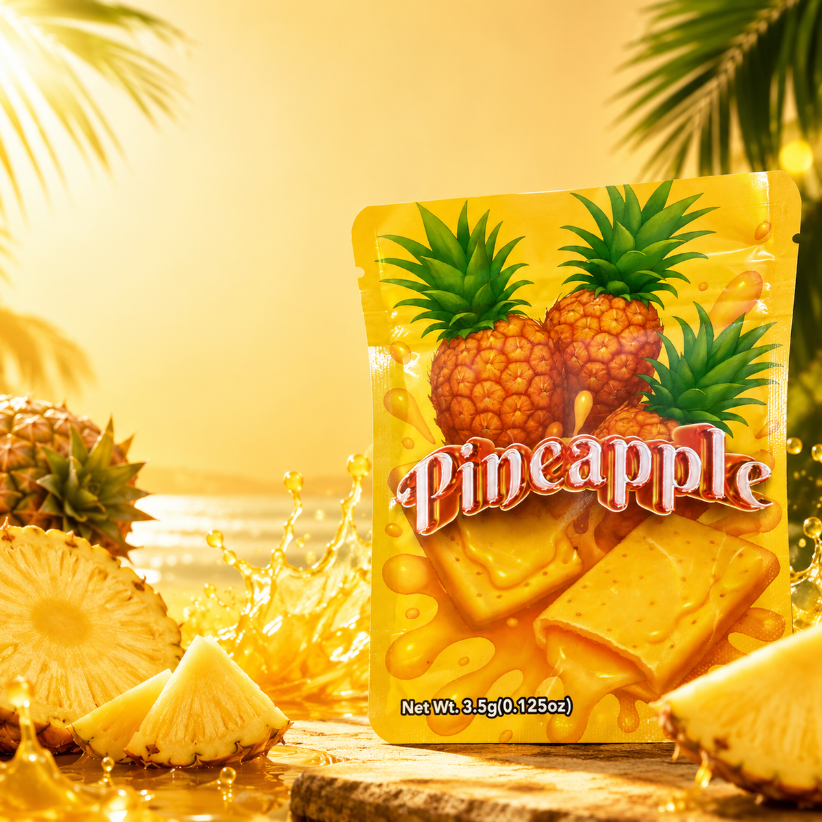 Pineapple 3.5g Cali Pack Holographic Mylar Pouch Bag