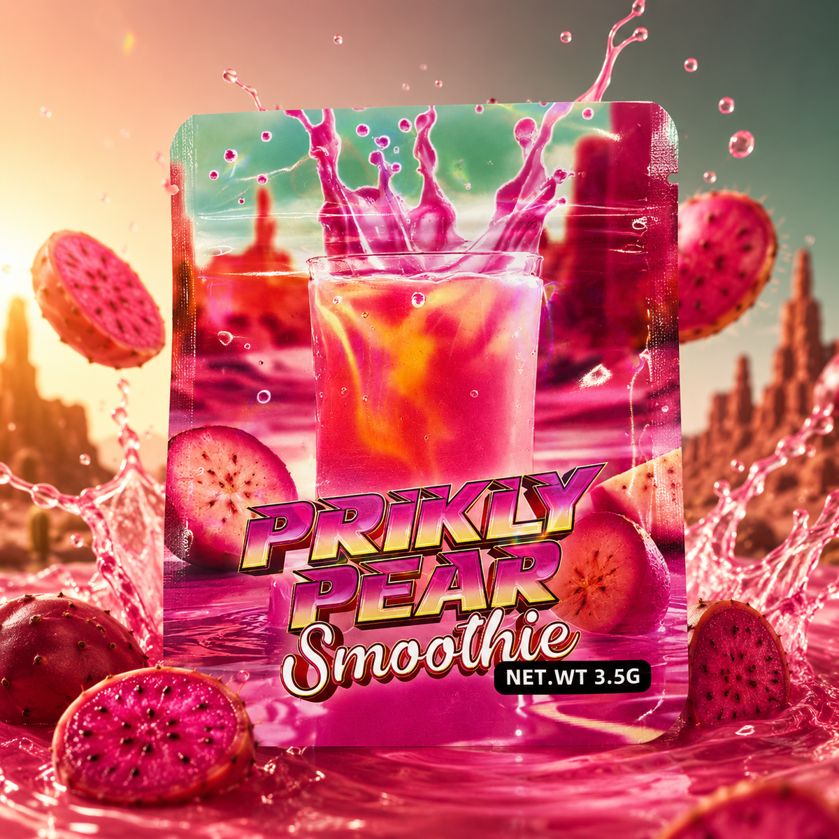 Prickly Pear Smoothie 3.5g Cali Pack Holographic Mylar Pouch Bag