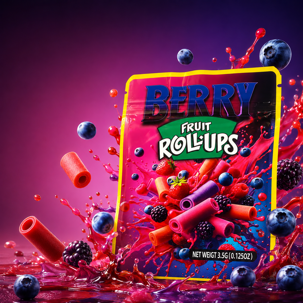 Berry Fruit Roll-Ups 3.5g Cali Pack Holographic Mylar Pouch Bag